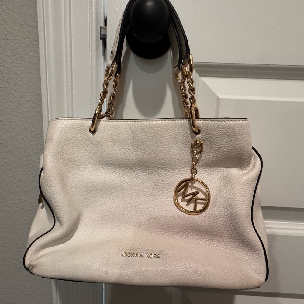 Michael Kors White Leather Tote with Gold Hardware